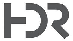 HDR logo in gray, stylized letters forming a compact brand mark