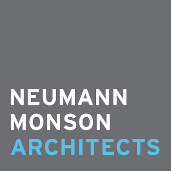 Neumann Monson Architects logo on a gray background, with 'NEUMANN MONSON' in white and 'ARCHITECTS' in blue.