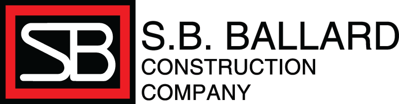 S.B. Ballard Construction Company logo with a white SB monogram in a red square and dark company text next to it.